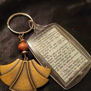 Bible Scripture Keychain with Metal Fan Pendant